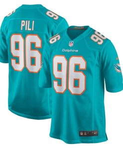 Alternative view of Brandon Pili Miami Dolphins Nike  Game Jersey -  Aqua