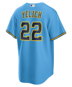 Alternative view of Christian Yelich Milwaukee Brewers Nike Road Replica Jersey - Light Blue