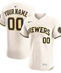 Milwaukee Brewers Nike Home Elite Custom Jersey - Cream