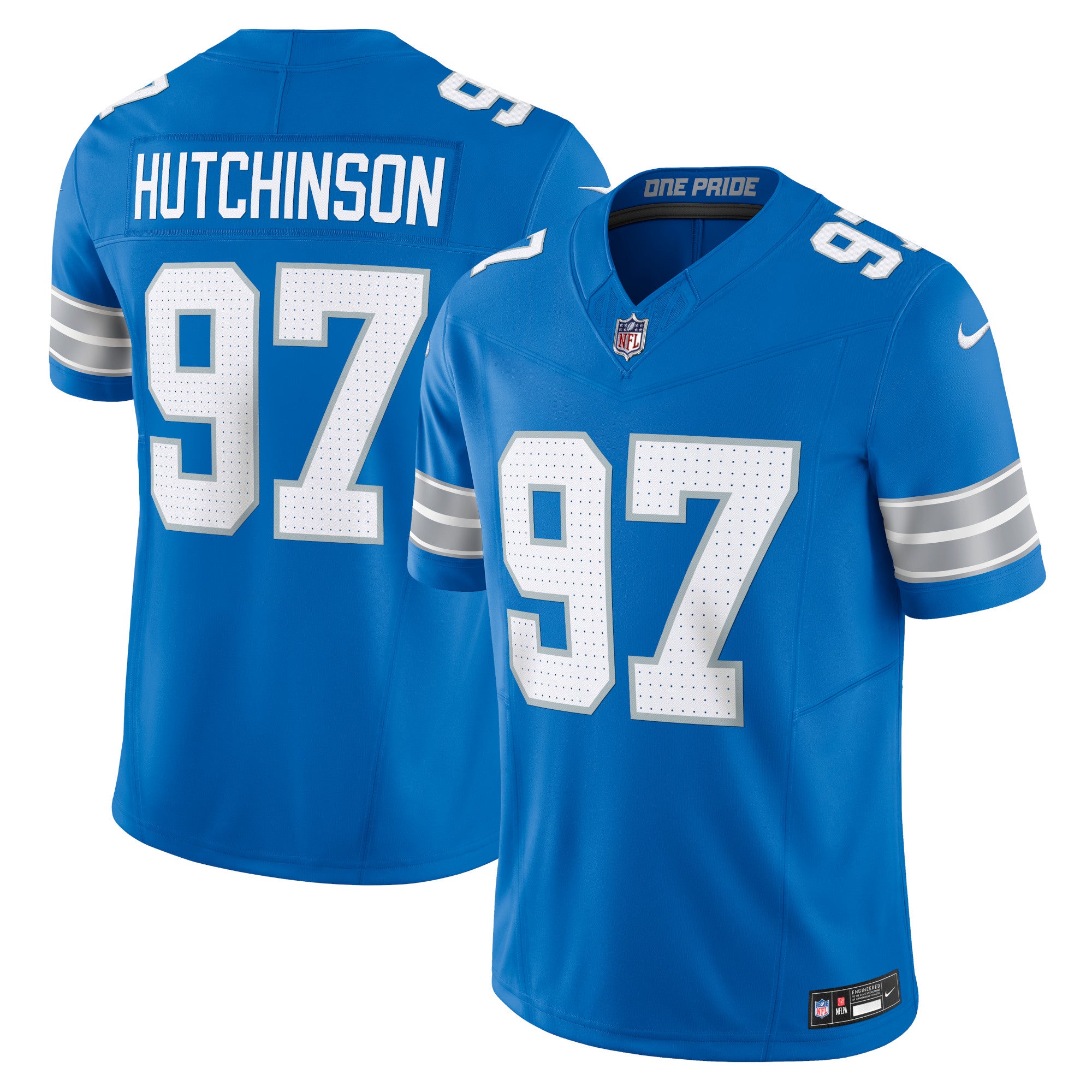 Aidan Hutchinson Detroit Lions Nike Vapor F.U.S.E. Limited Jersey - White/Black/Blue - Image 10