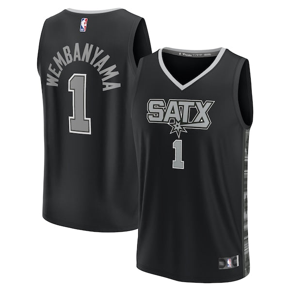 Victor Wembanyama San Antonio Spurs Fast Break Replica Player Jersey - Statement Edition - Black/White - Image 5