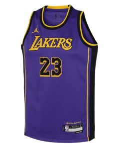 Alternative view of LeBron James Los Angeles Lakers Jordan Brand Youth Performance Swingman Jersey - Statement - Purple