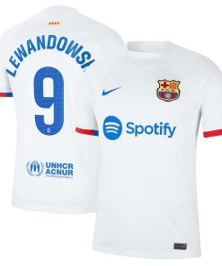 Robert Lewandowski Barcelona Nike 2023/24 Away Replica Jersey - White/Aqua/Royal
