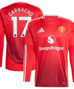 Alternative view of Alejandro Garnacho Manchester United 2024/25 Home Long Sleeve Replica Player Jersey - Red