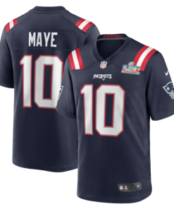 Men's New England Patriots Drake Maye Nike Navy Super Bowl LX Patch Game Jersey