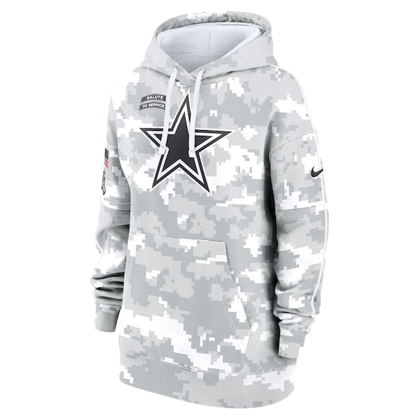 Dallas Cowboys Nike Women's 2024 Salute To Service Club Fleece Pullover Hoodie - Arctic Camo - Image 2