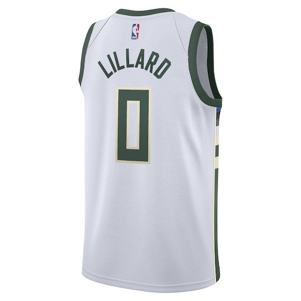 Damian Lillard Milwaukee Bucks Nike Unisex Swingman Player Jersey - Association Edition - White - Image 3