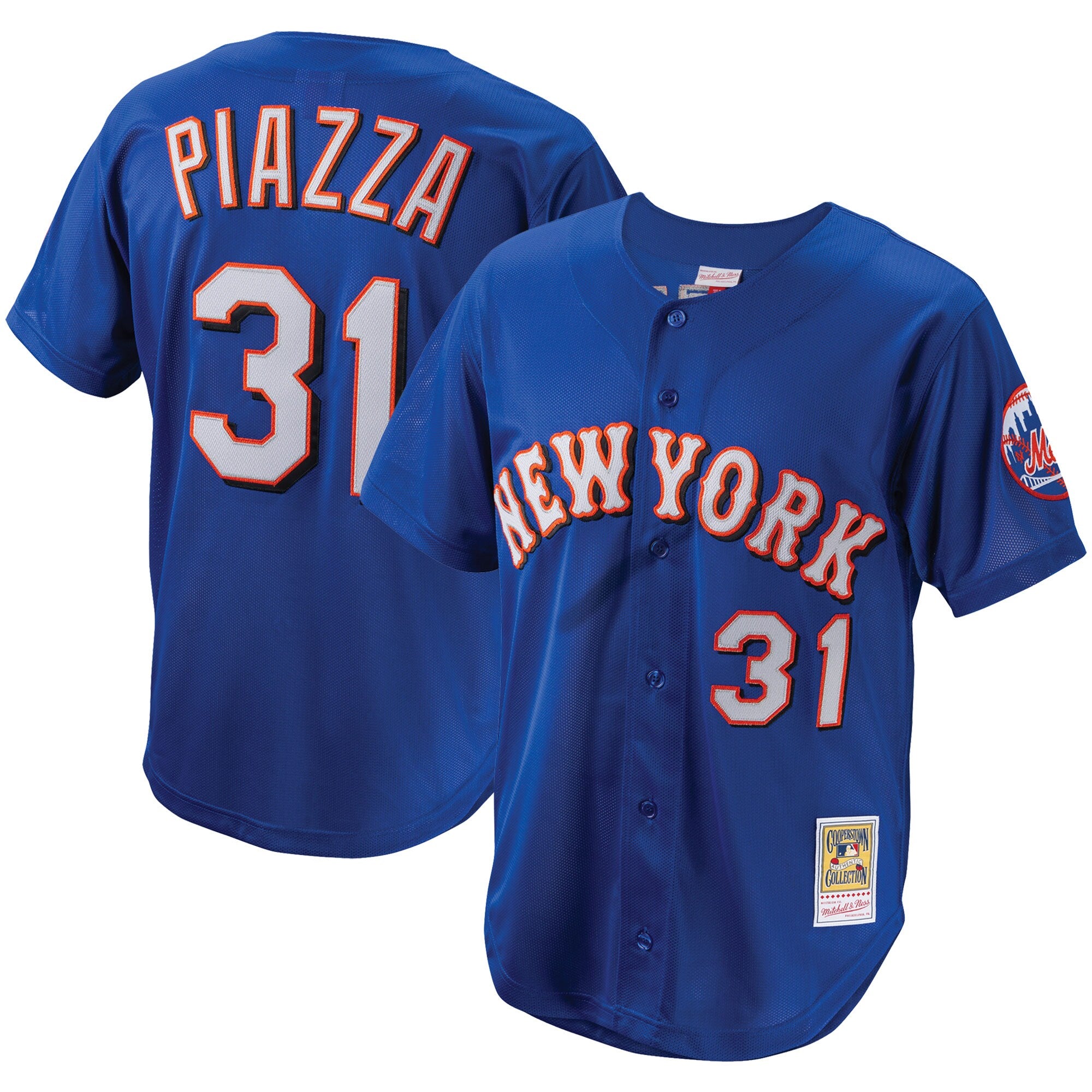 Mike Piazza New York Mets Cooperstown Collection Mesh Batting Practice Button-Up Jersey - Black/Orange/Royal - Image 8