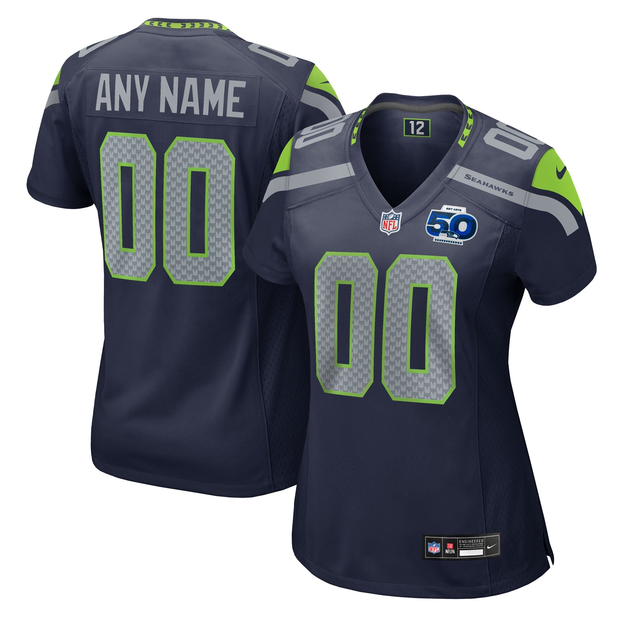 Seattle Seahawks Nike Women's 50th Season Throwback Custom Game Jersey - Royal/College Navy/Neon Green - Image 7