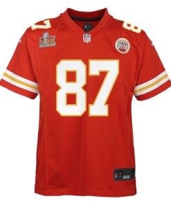 Alternative view of Travis Kelce Kansas City Chiefs Nike Youth Super Bowl LIX Game Player Jersey - Red