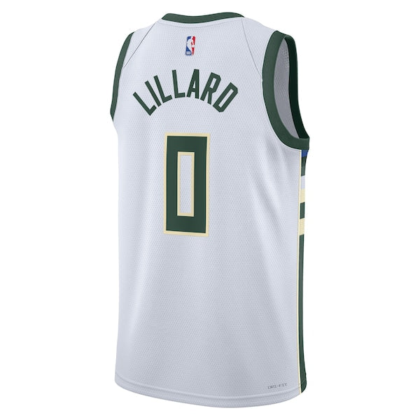 Damian Lillard Milwaukee Bucks Nike Unisex Fear The Deer Swingman Player Jersey - Association Edition - White - Image 3