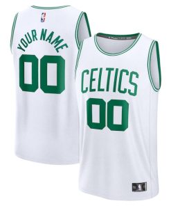 Boston Celtics  Youth Custom Fast Break Jersey - White - Association Edition/Black/Kelly Green