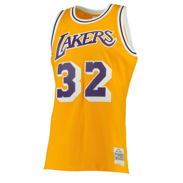 Magic Johnson Los Angeles Lakers 1984/85 Hardwood Classics Swingman Jersey - Gold/Purple - Image 4