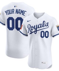 Kansas City Royals Nike Home Elite Sponsor Patch Custom Jersey - White