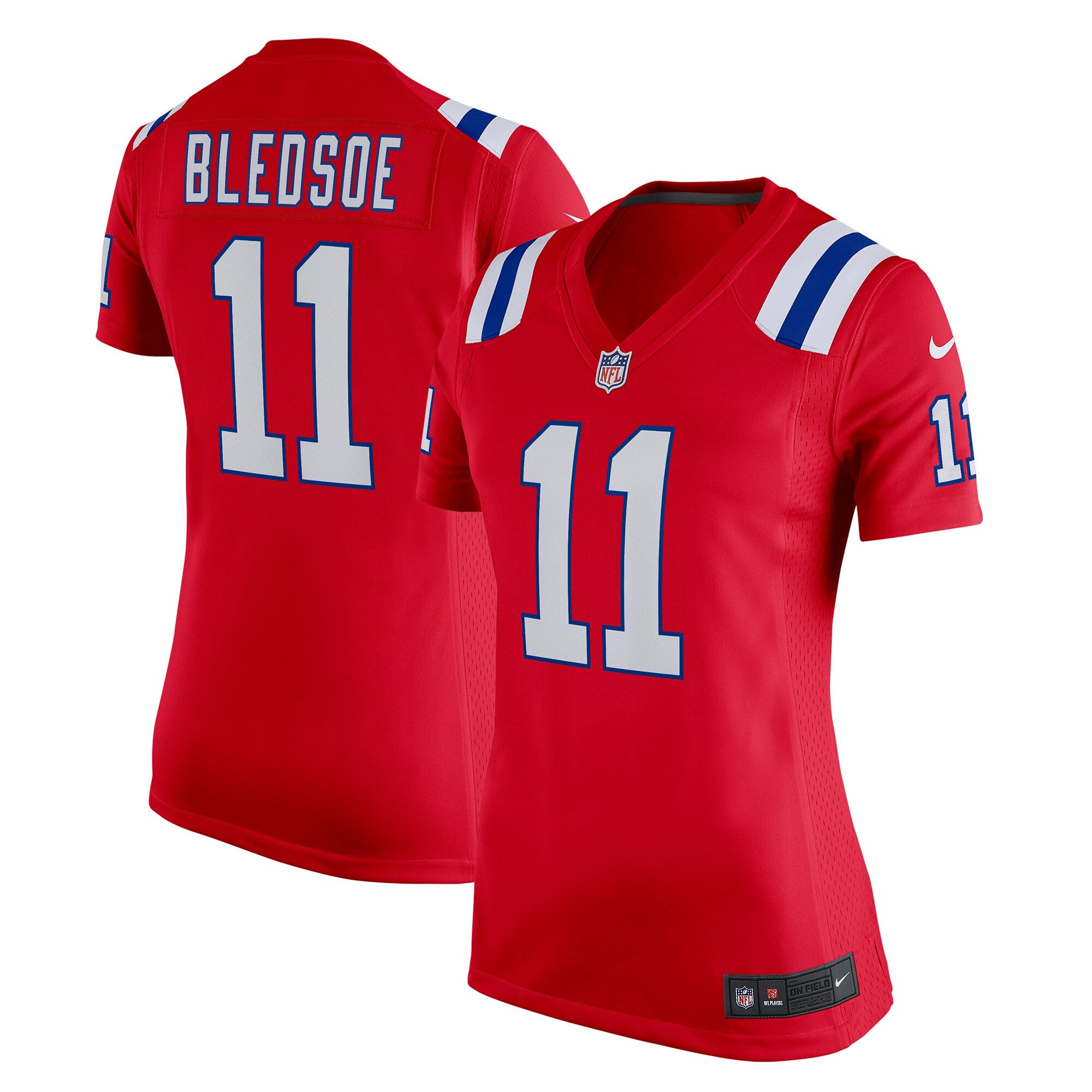 Drew Bledsoe New England Patriots Nike Women's Game Retired Player Jersey - Navy/Red - Image 5