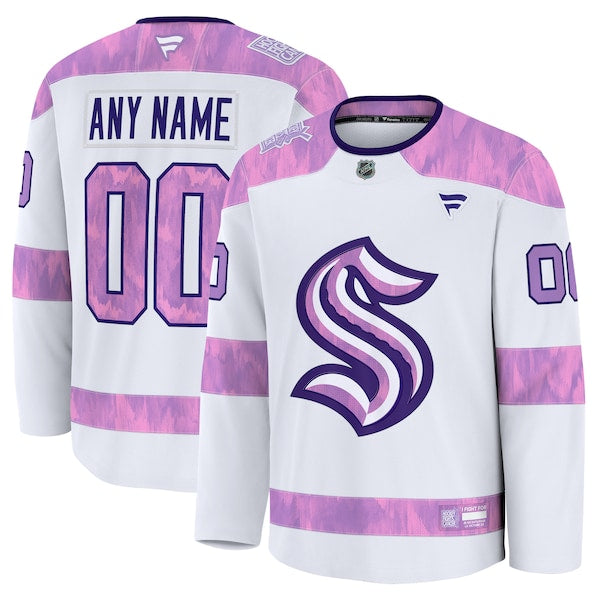 Seattle Kraken 2024 Hockey Fights Cancer Custom Practice Jersey - White