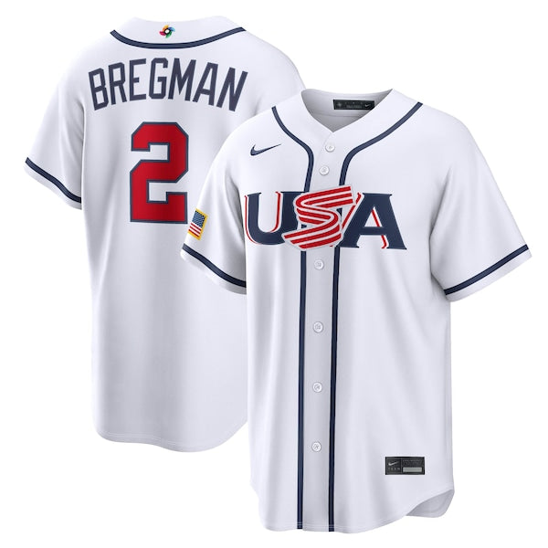 Alex Bregman USA Baseball Nike 2026 World Baseball Classic Home Stadium Jersey - White/Navy - Image 2