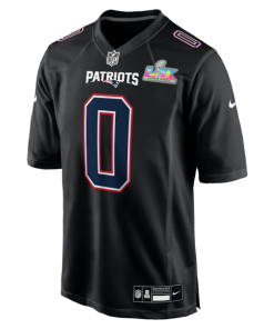 Alternative view of Men's New England Patriots Christian Gonzalez Nike Black Super Bowl LX Patch Carbon Fashion Game Jersey