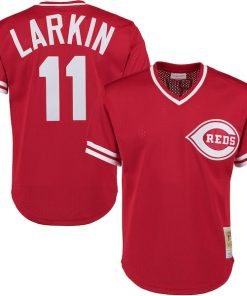 Barry Larkin Cincinnati Reds Cooperstown Collection Mesh Batting Practice Button-Up Jersey - Red