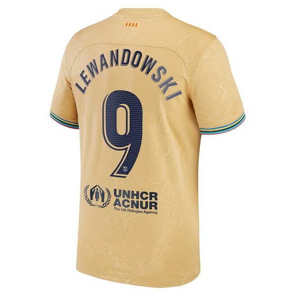 Robert Lewandowski Barcelona Nike Youth 2022/23 Away Replica Player Jersey - Gold - Image 3