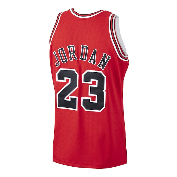 Men's Chicago Bulls Michael Jordan Scarlet 1997/98 Hardwood Classics Authentic Jersey- Scarlet/Black/White - Image 4