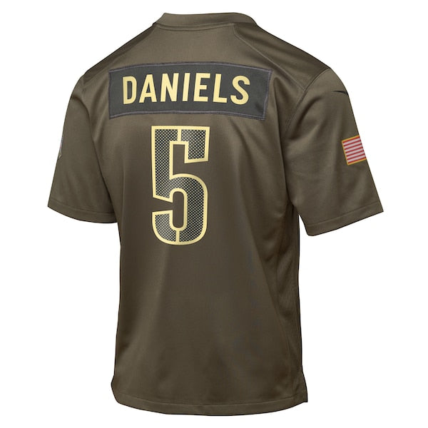 Jayden Daniels Washington Commanders Nike Youth 2025 Salute to Service Game Jersey - Olive - Image 3