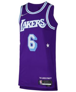 Alternative view of LeBron James Los Angeles Lakers Nike Authentic Player Jersey - City Edition - Purple