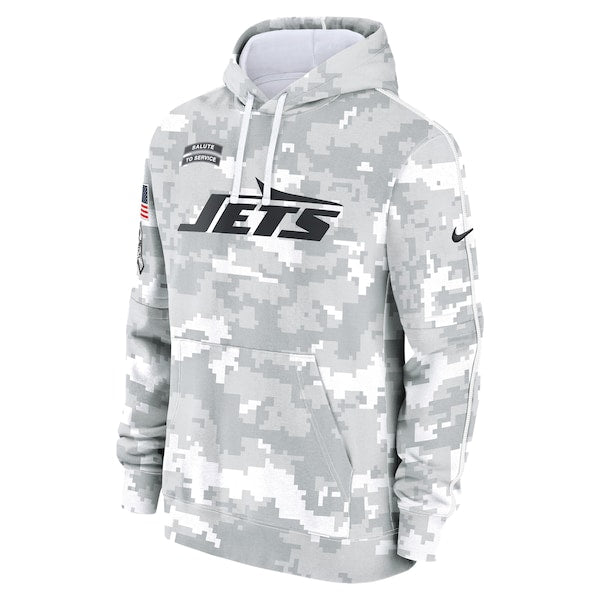 New York Jets Nike 2024 Salute to Service Club Fleece Pullover Hoodie - Arctic Camo - Image 2