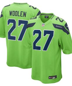 Alternative view of Tariq Woolen Seattle Seahawks Nike  Game Jersey - Neon Green/Navy