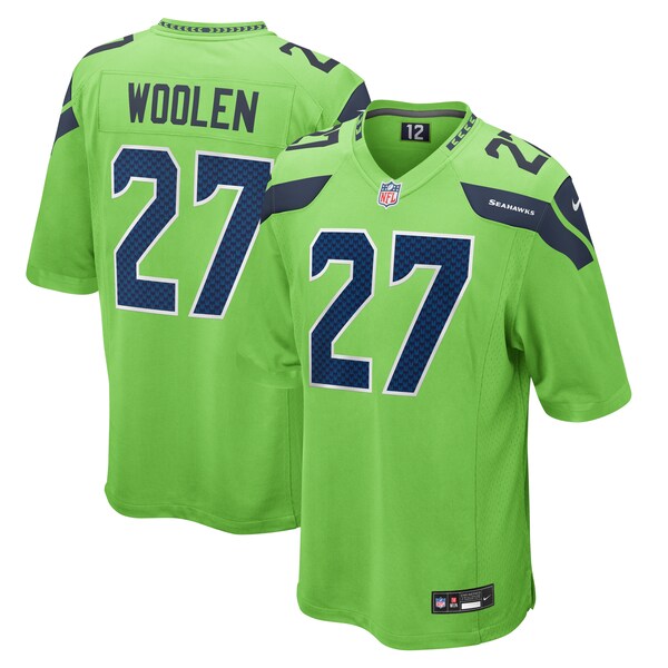 Tariq Woolen Seattle Seahawks Nike Game Jersey - Neon Green/Navy - Image 2