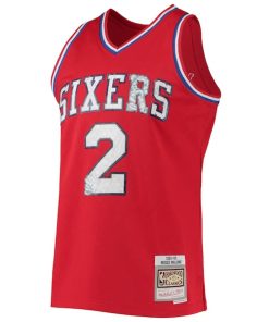 Alternative view of Moses Malone Philadelphia 76ers 1982/83 Hardwood Classics NBA 75th Anniversary Diamond Swingman Jersey - Red