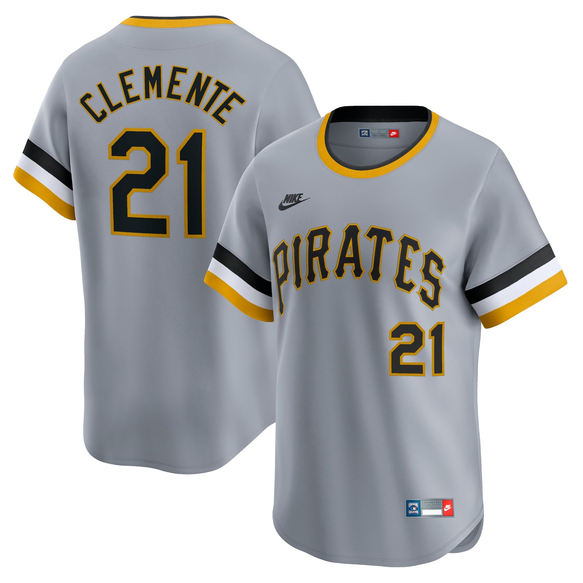 Roberto Clemente Pittsburgh Pirates Nike Throwback Cooperstown Limited Jersey - White/Gray - Image 5