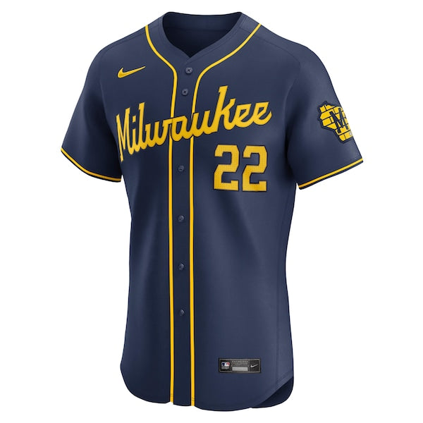 Christian Yelich Milwaukee Brewers Nike Alternate Home Elite Player Jersey - Navy - Image 3